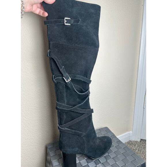 Sam Edelman Over The Knee Boots Women's Size 9.5 Black Suede Strappy Heeled Boot - Picture 16 of 16